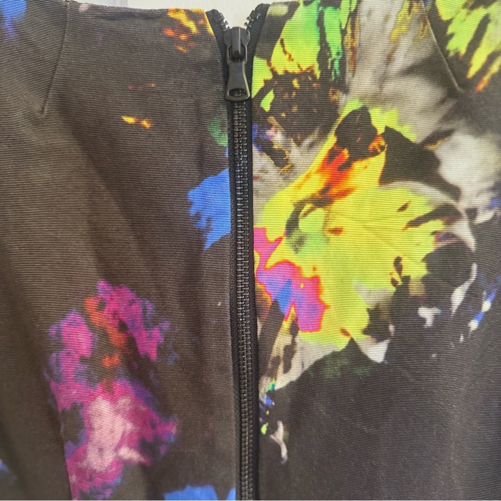 Milly Black & Blue Women's Floral Dress with Back Zipper Sz 0‎ - Picture 5 of 7
